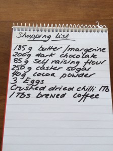 Chocolate brownie shopping list