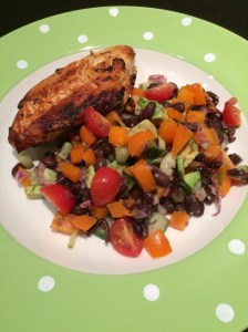 Buttermilk chicken and blackbean and avocado salad