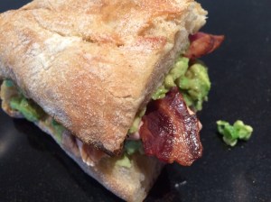 Guacamole and salmon sandwich