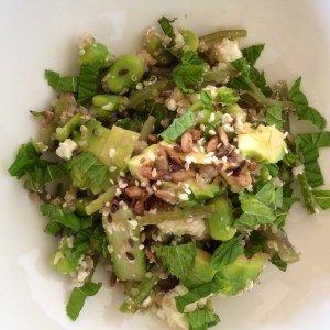 Quinoa and bright green veg