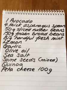 Shopping list quinoa and bright green veg salad