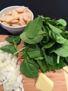 Spinach and butter bean soup ingredients
