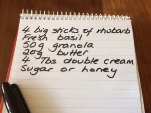 Shopping list rhubarb crumble