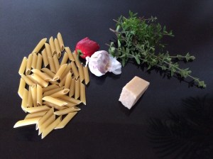 Dried pasta garlic chilli thyme oregano parmesan