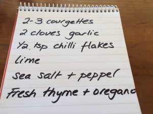 Chilli courgette shopping list