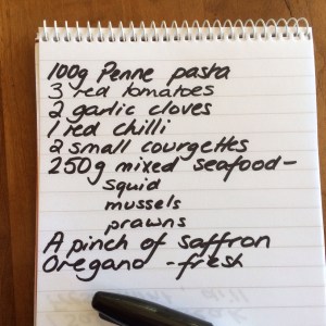 Shopping list saffron pasta
