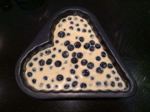 Blueberry clafoutis ready for oven