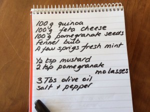Shopping list pomegranate and quinoa salad