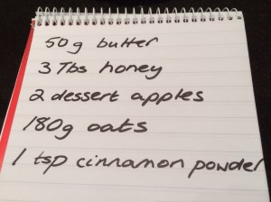Shopping list for Apple flapjacks