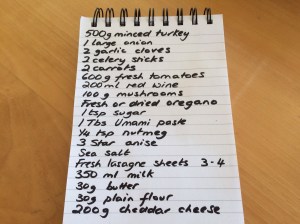 Turkey lasagne ingredients