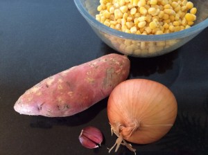 Sweet potatoe, sweetcorn and onion