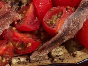 Aubergine tomato and anchovy