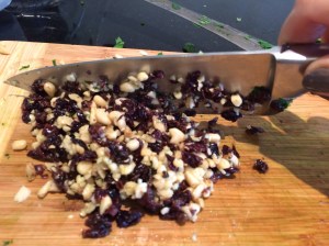 Chopped pinenuts and currants