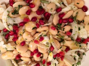 Butterbean and fennel salad with pomegranate herbs and lemon